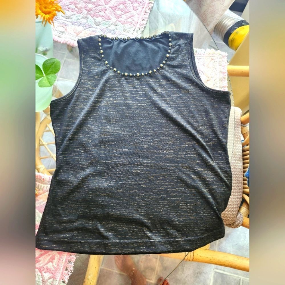 Y2k Mesh Beaded Neckline Tank Top 00s